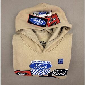Ford Official Licensed Multi Logo Graphic Hoodie Sweatshirt Hummus Medium - NWT